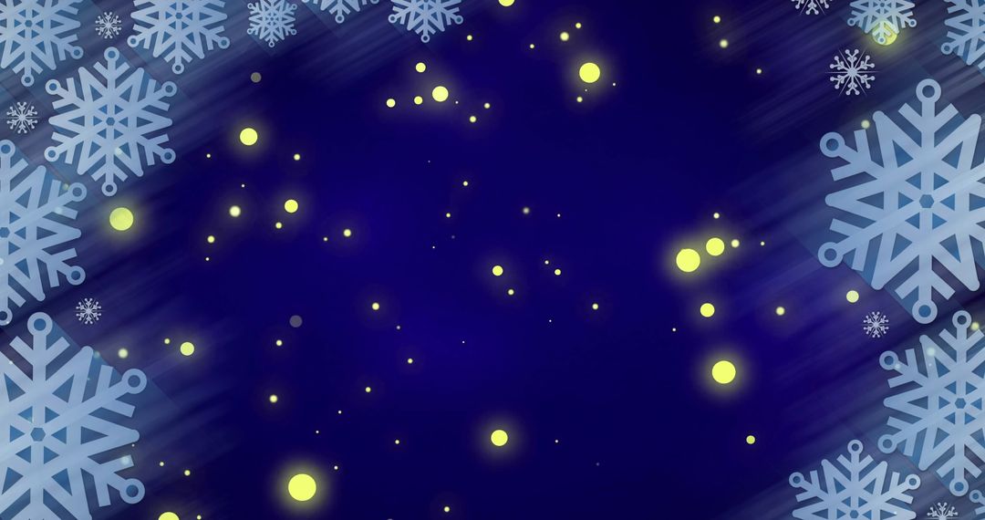 Falling Snowflakes and Radiant Lights on Blue Background