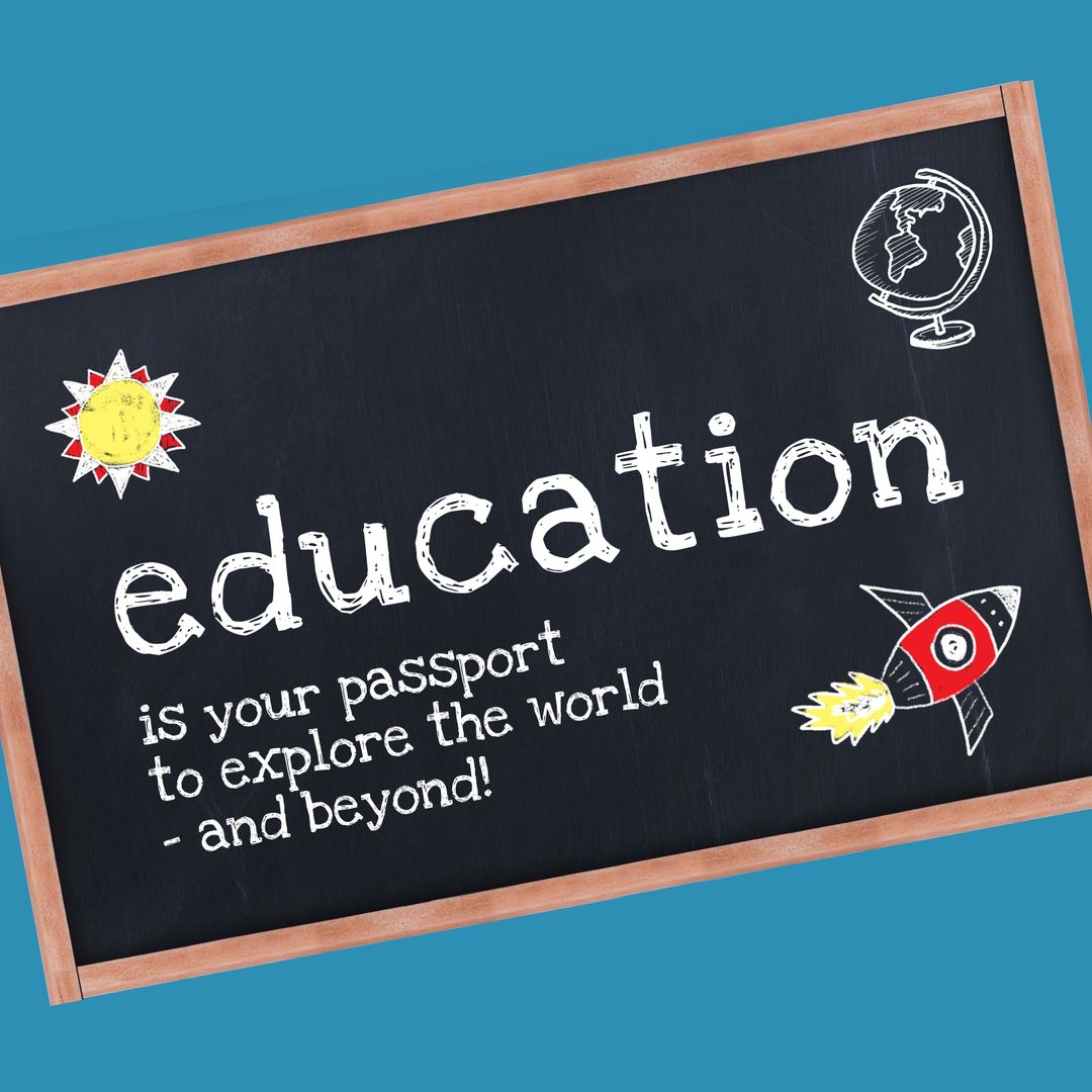 Chalkboard with Inspirational Education Quotes and Graphics