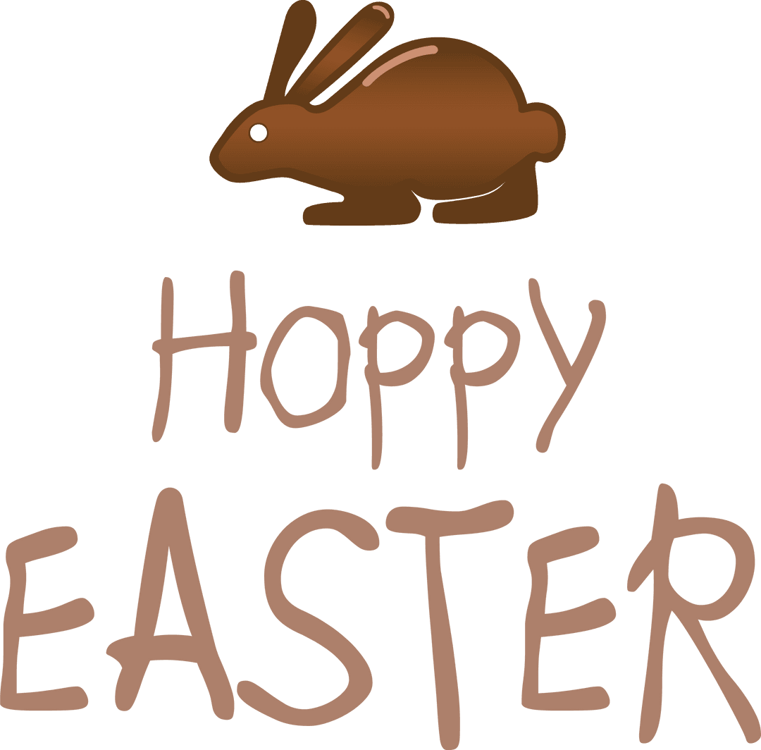 Hoppy Easter Text with Bunny Illustration on Transparent Background
