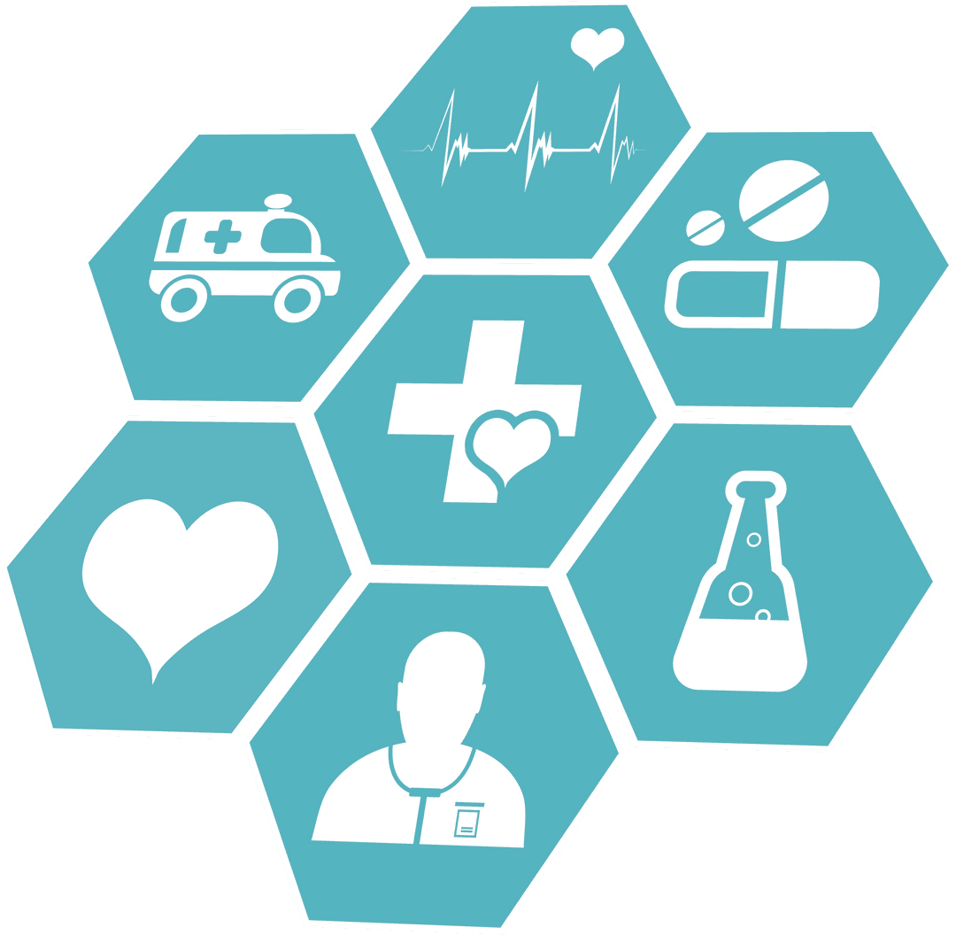 Transparent Medical Symbols in Hexagonal Layout