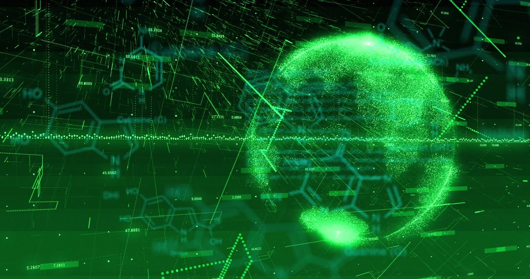 Digital Data Processing Globe in Green Tech Background
