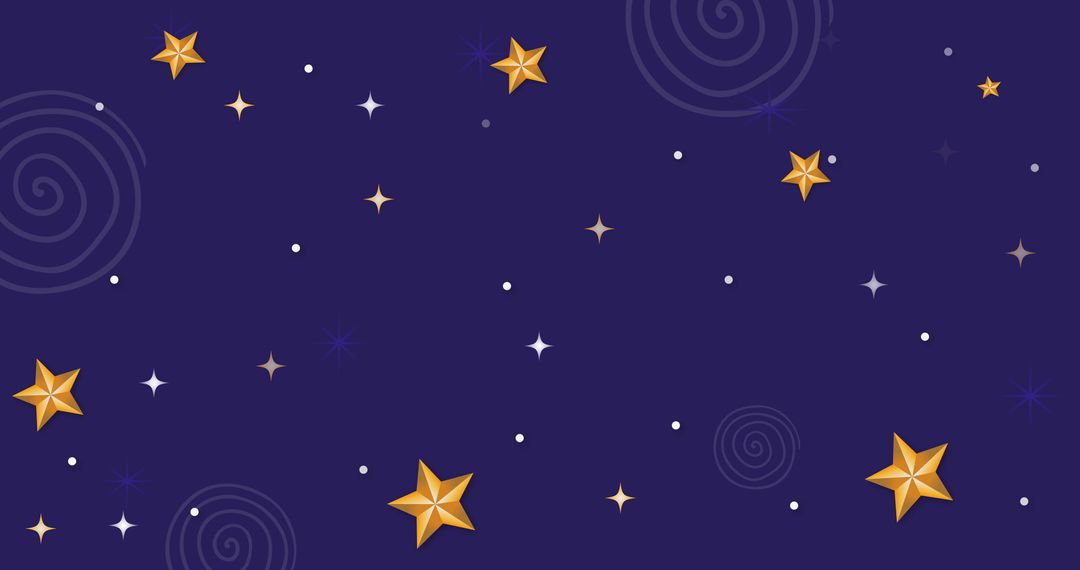 Golden Stars on Purple Cosmic Background Spiral Patterns