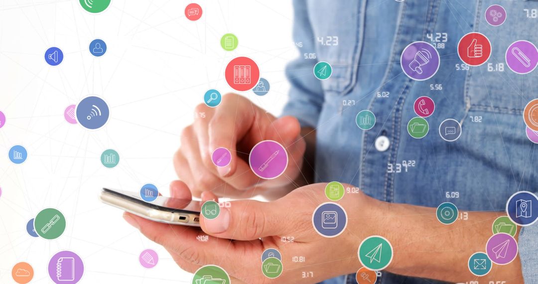 Person Using Smartphone with Digital Social Media Icons