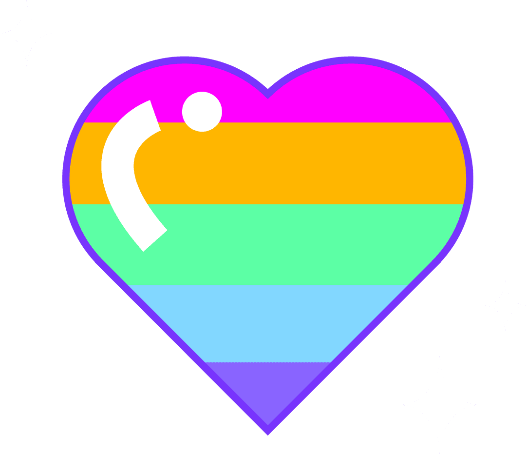 Transparent Glossy Heart with Rainbow Stripes on Transparent Canvas