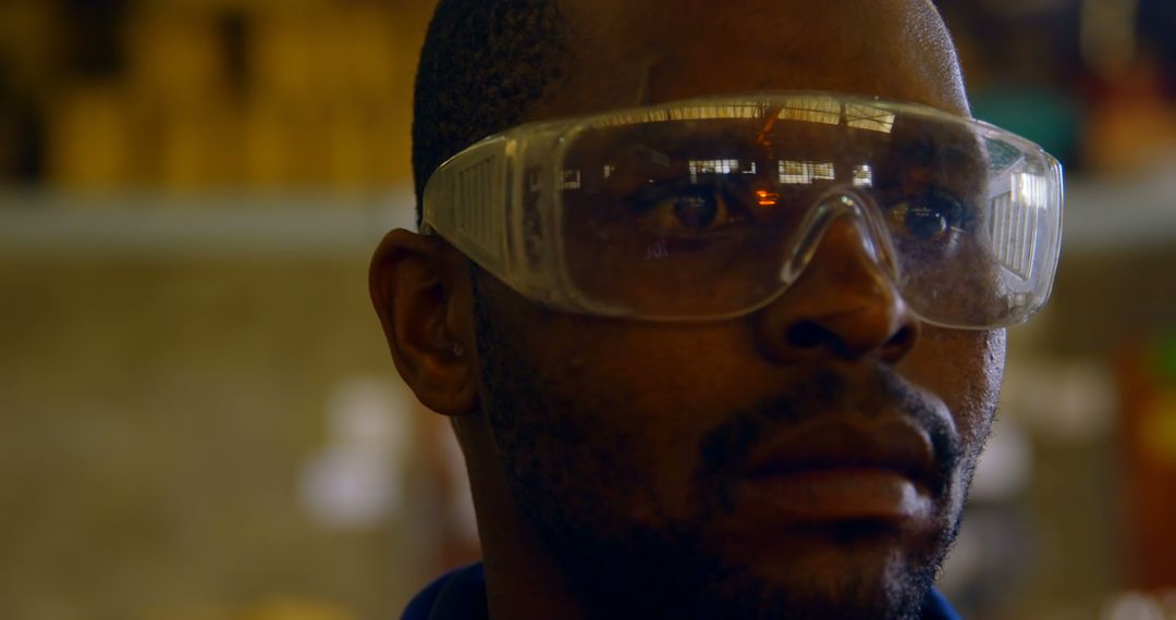 Focused African American Worker Wearing Safety Glasses in Factory - Free Images, Stock Photos and Pictures on Pikwizard.com