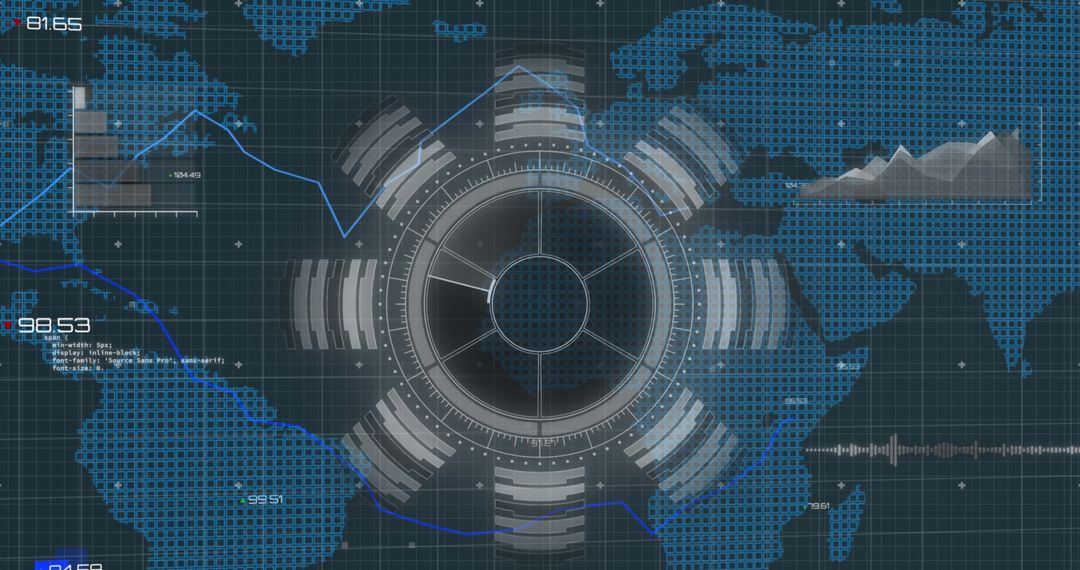 Futuristic Data Visualization Interface World Map & HUD Graphic