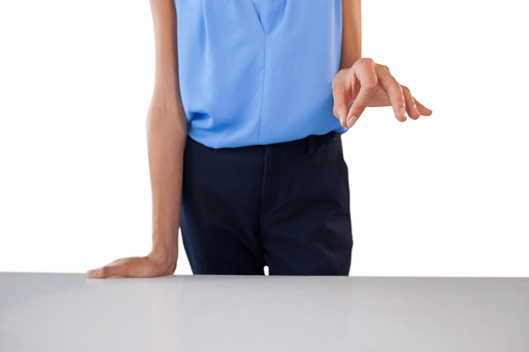 Businesswoman with Transparent Gesture Over Desk