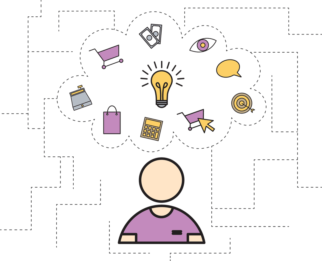 Transparent Business Innovation Icons with Humanoid Figure