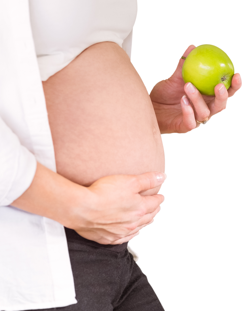 Pregnant woman holding green apple on transparent background - Download Free Stock Images Pikwizard.com