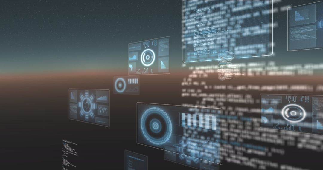 Abstract Digital Interface with Data Analysis Screens