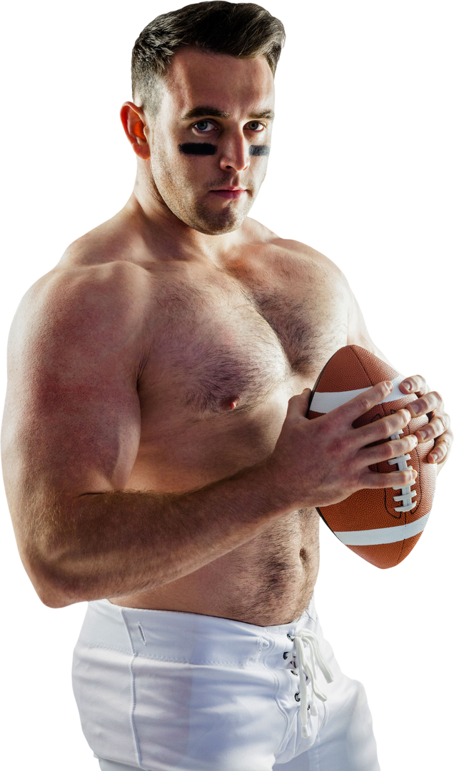 Shirtless American Football Player with Ball on Transparent Background - Download Free Stock Images Pikwizard.com