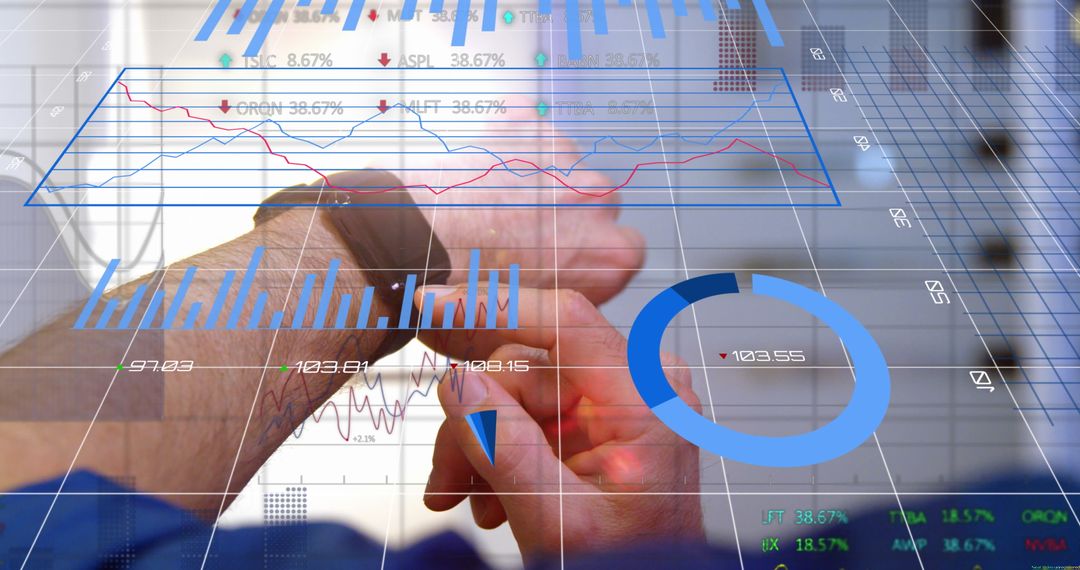 Businessman Analyzes Global Financial Data with Smartphone Interface