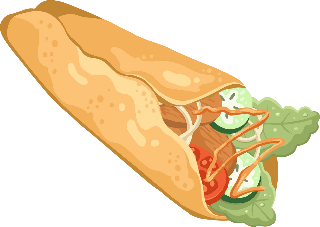 Gourmet Wrap with Fresh Veggies and Sauce on Transparent Background