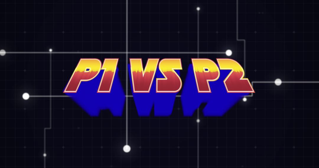 Retro Video Game Logo with P1 vs P2 on Digital Grid