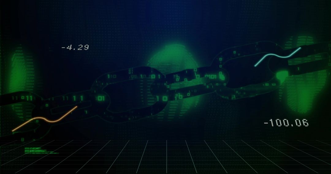 Futuristic Neon Blockchain Chain Traversing Digital Grid With Binary Data Streams