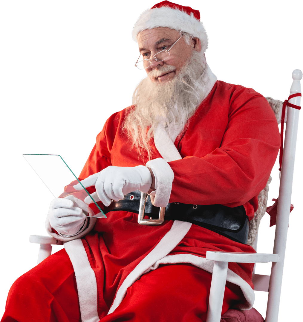Santa Claus with Digital Tablet on Transparent Background