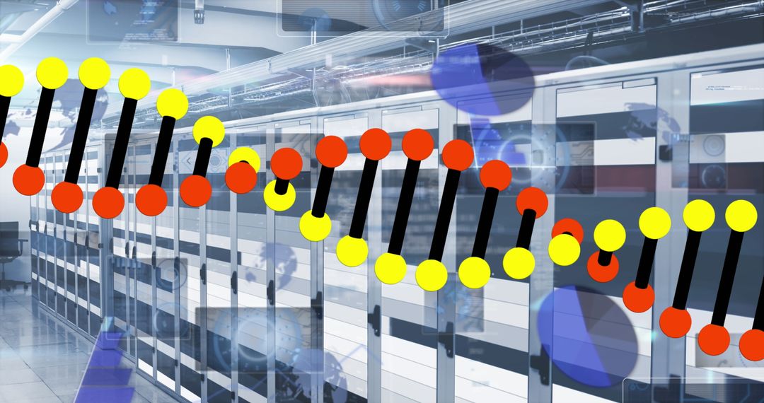 DNA Helix Superimposed Over High-Tech Server Room