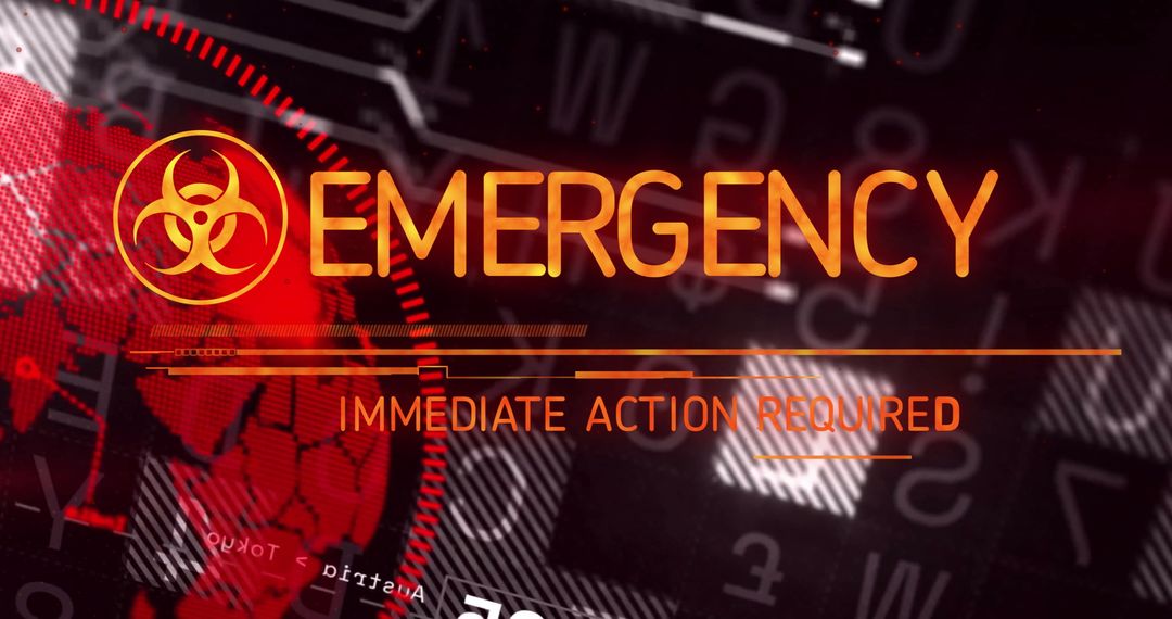 Emergency Alert with Biohazard Sign and Data Visualization
