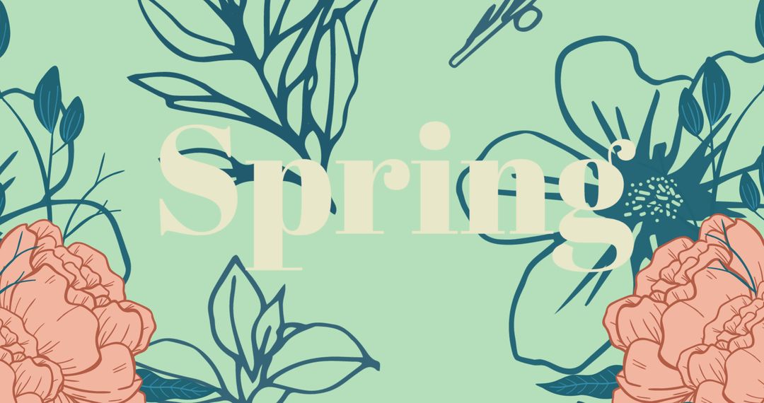 Elegant Spring Text with Floral Design on Green Background
