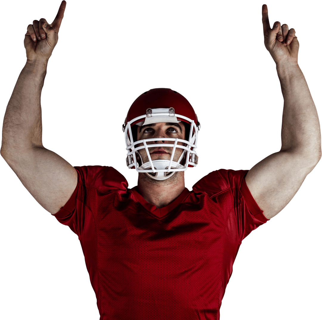 American Football Player Cheering in Red Uniform on Transparent Background