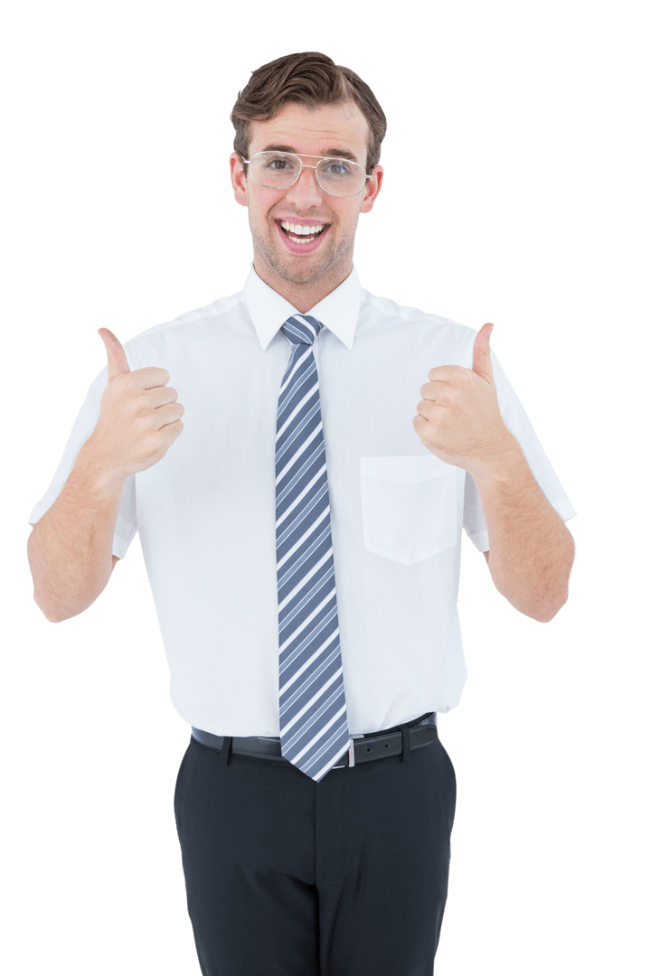 Transparent Happy Businessman Giving Enthusiastic Thumbs Up