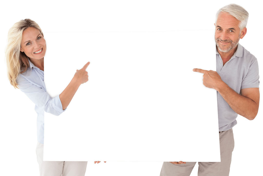 Happy Couple Holding Transparent Poster Board While Smiling