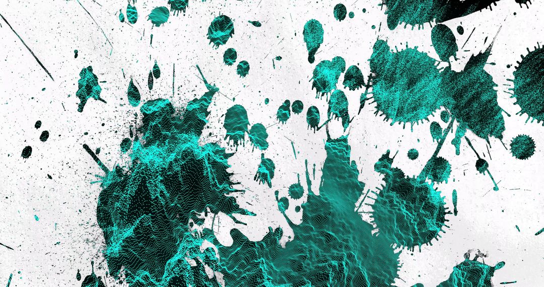 Abstract Digital Teal Paint Splatter Art with Mesh Contours