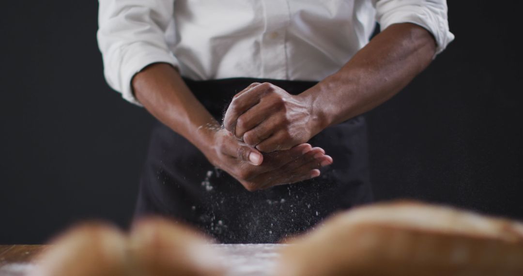 Chef Preparing Dough with Flour Cooks in Action