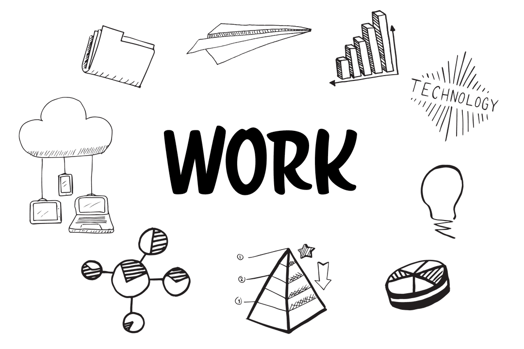 Digital Work Concept Illustration with Charts on Transparent Background