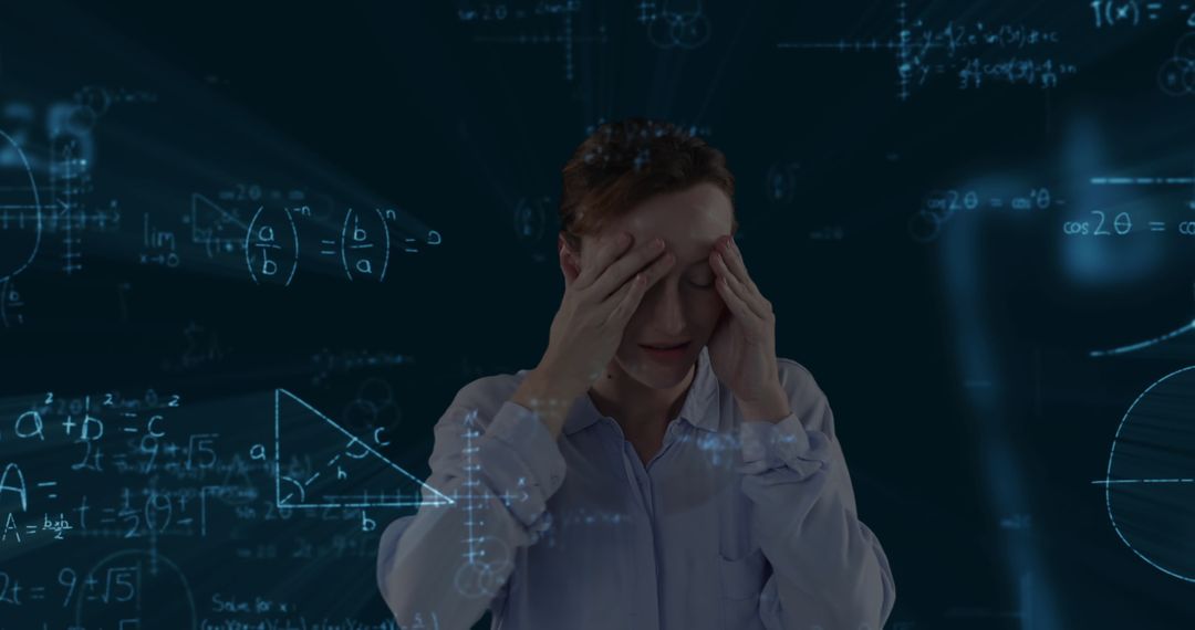 Stressed Woman Struggling With Complex Math Equations in School