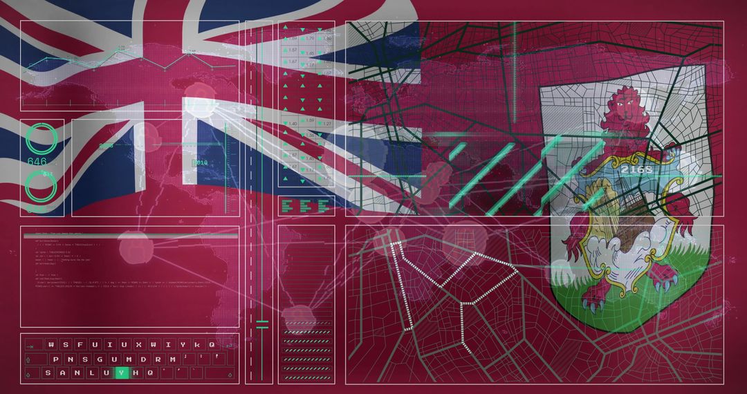 Futuristic Cybersecurity Interface Featuring Bermuda Flag