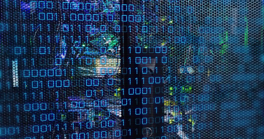 Futuristic Data Servers with Binary Code Overlay - Free Images, Stock Photos and Pictures on Pikwizard.com