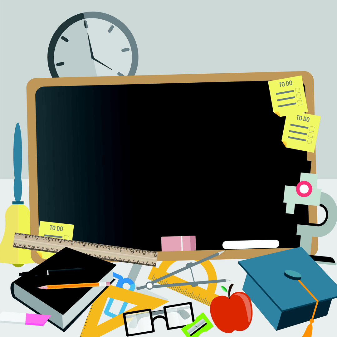 Transparent Blackboard with School Supplies Illustration in Classroom