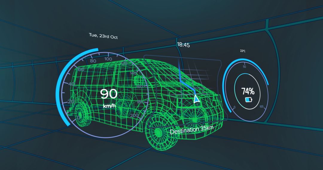 Digital Speedometer Display on Electric Van Projection