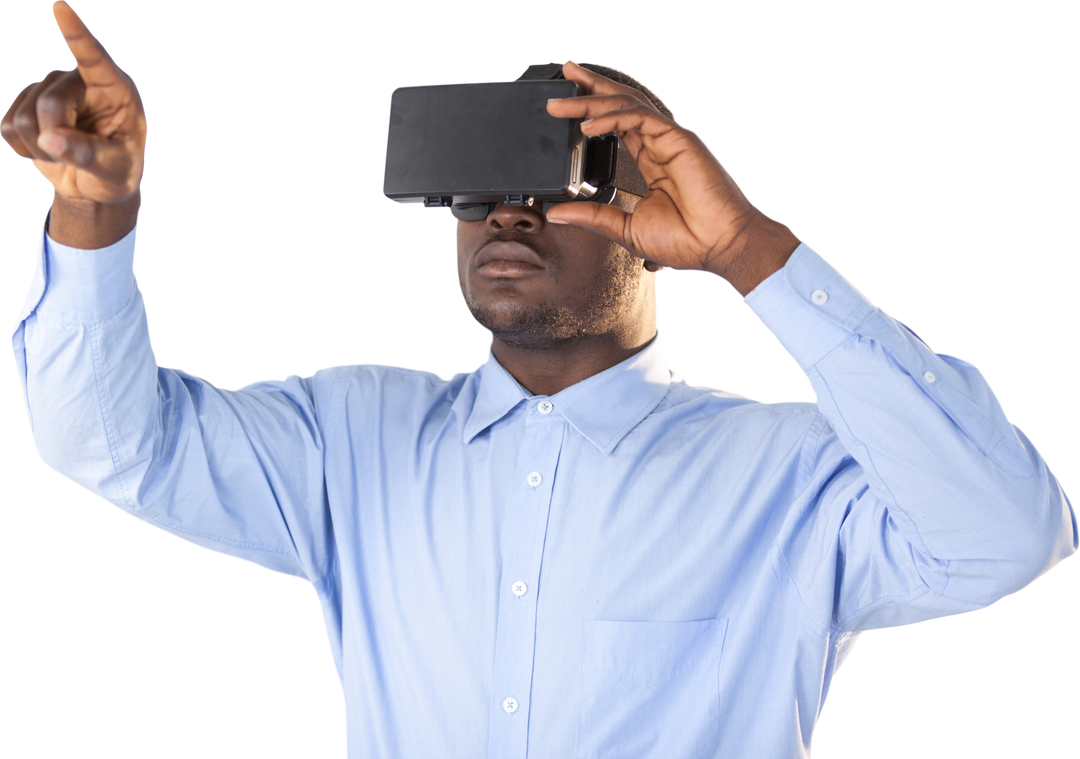 Businessman Interacting with Transparent Virtual Reality Interface - Download Free Stock Images Pikwizard.com