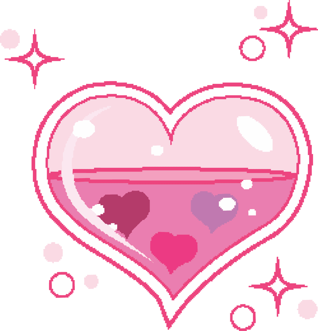 Pixel Art Heart with Floating Hearts on Transparent Background