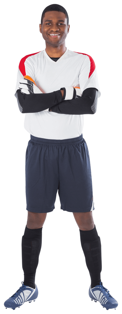 Transparent Smiling Goalkeeper Standing with Arms Crossed