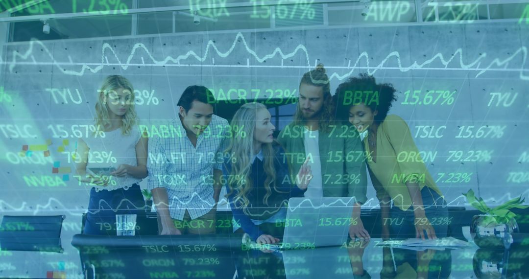 Diverse Business Team Collaborating with Stock Market Analytics