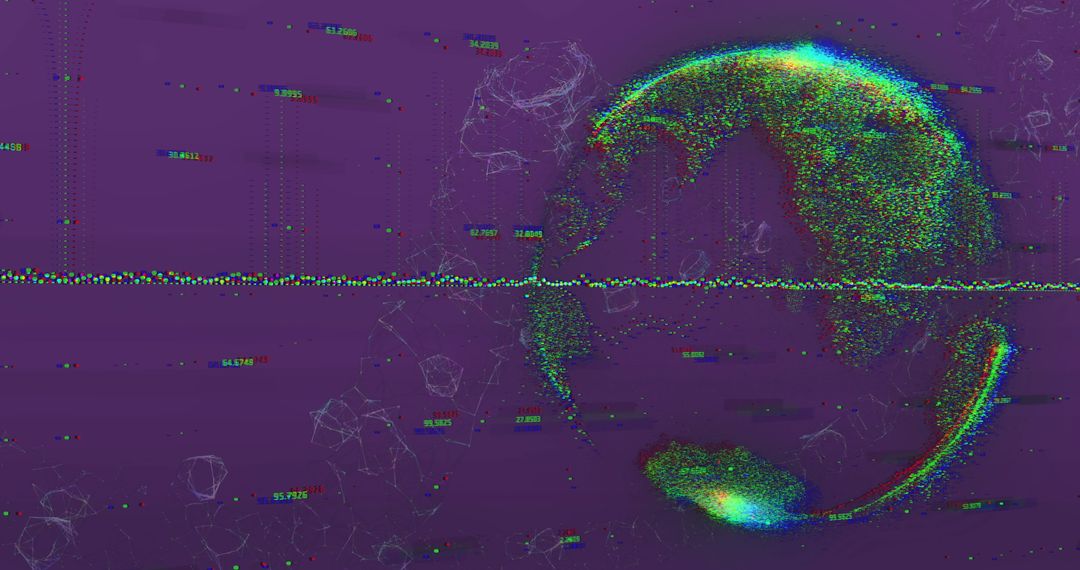 Globe with Digital Data Particles on Purple Background