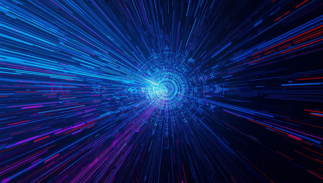 Futuristic Digital Interface with Neon Streaks in Data Tunnel