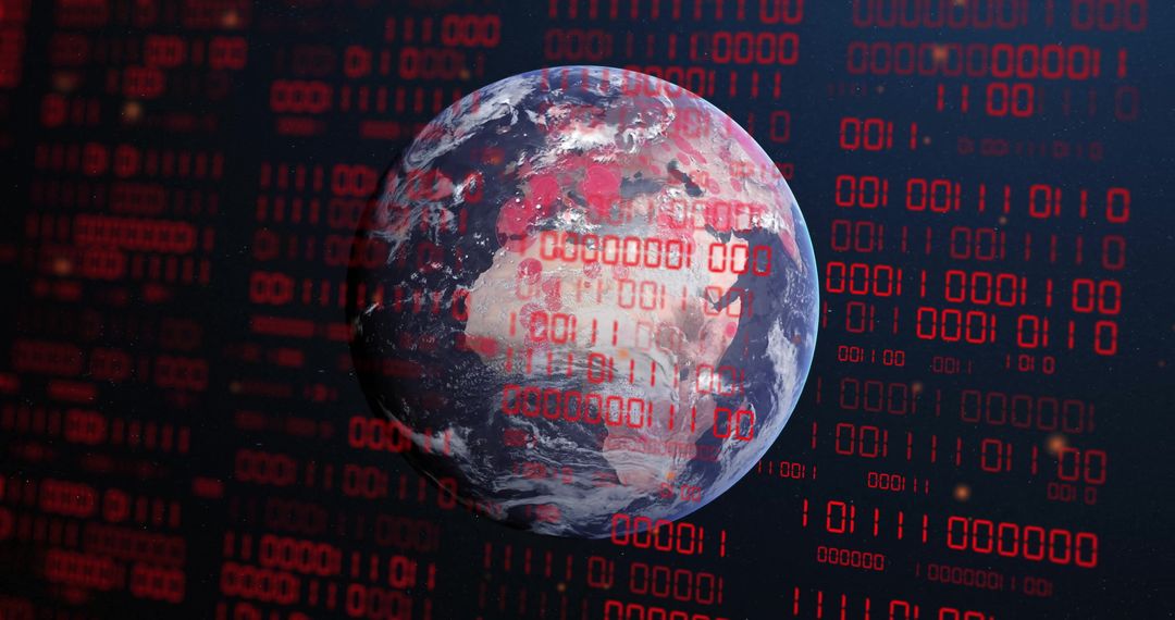 Digital Earth with Binary Code Overlay in Tech Environment - Free Images, Stock Photos and Pictures on Pikwizard.com