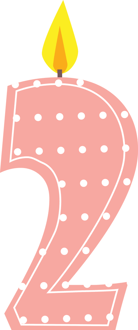 Transparent Number Two Candle Illustration with Polka Dots