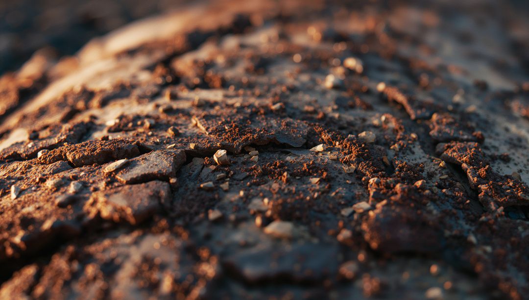 Textured Earth with Cracks and Pebbles in Sunlight
