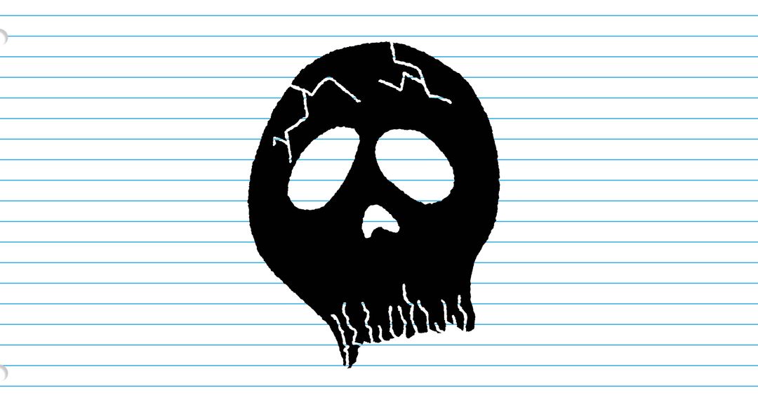Skull Pencil Doodle on Lined Notebook Paper