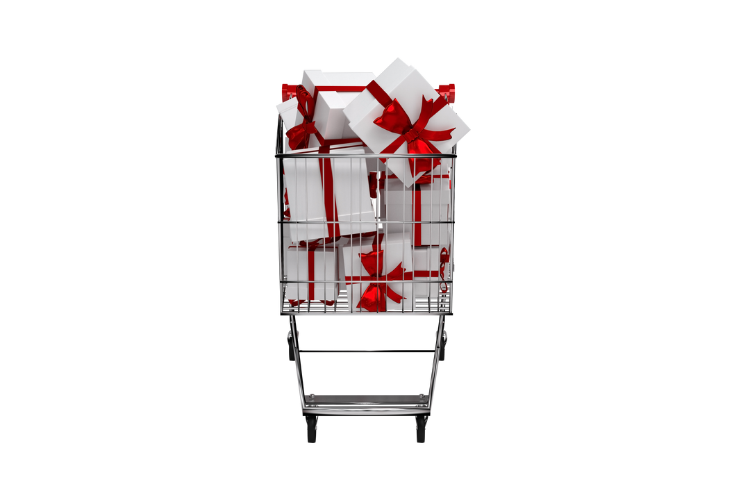 Transparent Shopping Cart Full of Wrapped Gifts Illustration - Download Free Stock Images Pikwizard.com