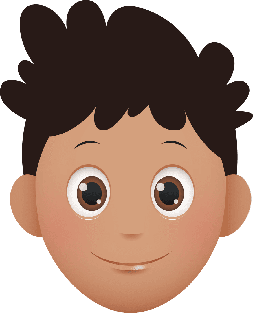 Happy Boy Cartoon Face on Transparent Background