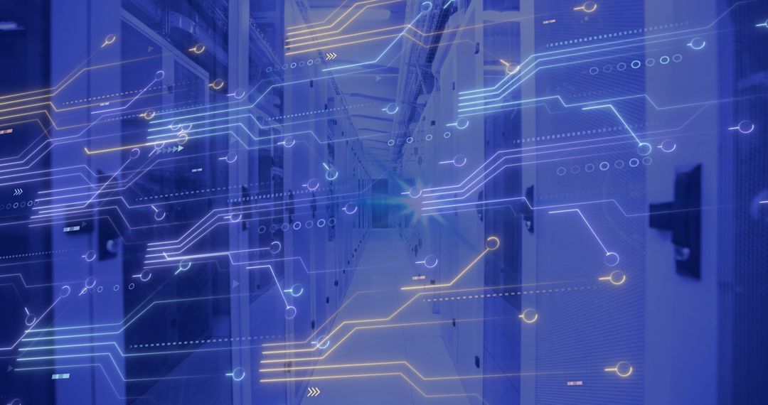 Futuristic Digital Circuitry Overlapping Data Servers