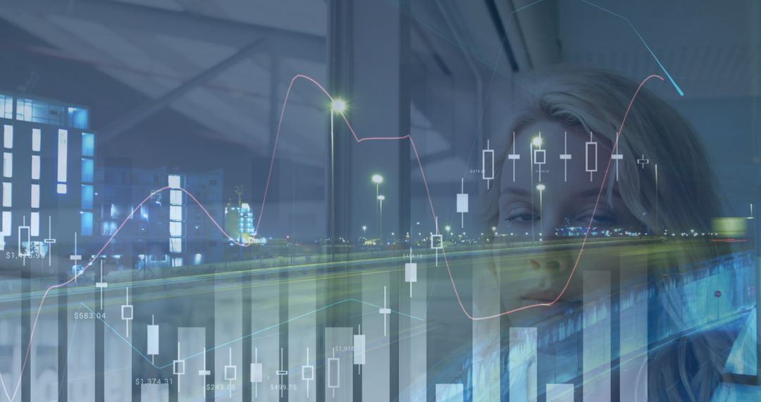 Caucasian Businesswoman Analyzing Financial Data Background