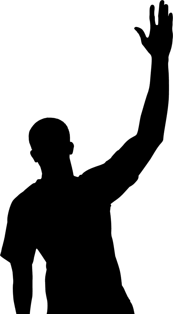 Silhouette of Triumphant Sportsman with Raised Hand