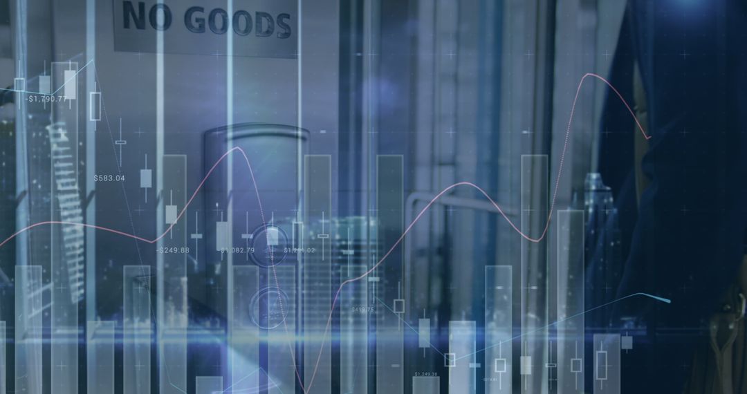 Digital Financial Data Processing Overlay on Cityscape